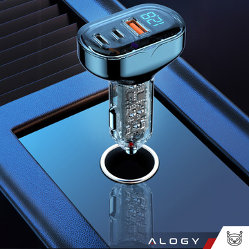 Autoladegerät 2x USB-C C PD 36W USB QC 3.0 LED schnell für das Telefon, leistungsstarkes 72W Alogy schwarzes Gehäuse