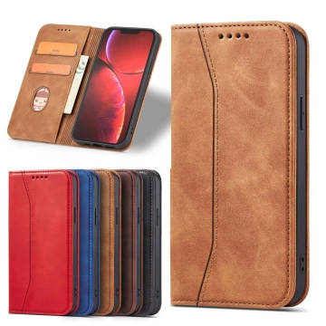 Magnet Fancy Case etui do iPhone 13 Pro Max pokrowiec portfel na karty kartę podstawka brązowy