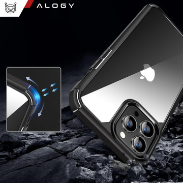 Hülle für iPhone 14 Pro Max 4er Set Brille 5in1 gepanzert 360 Alogy Hybrid 2x Bildschirmglas 2x Linse schwarz-transparent