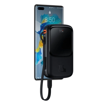 Powerbank z szybkim ładowaniem Baseus Qpow Digital Display 10000mAh 22,5W QC/PD/SCP/FCP z wbudowanym kablem USB-C czarny