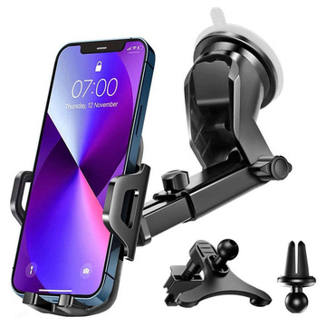 Uchwyt samochodowy do telefonu do auta 3w1 Alogy na szybę do kratki na deskę rozdzielczą kokpit Czarny + Kabel USB-C 2.4A 1m