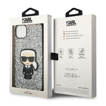 Handyschutzhülle Karl Lagerfeld KLHCP14MGFKPG für Apple iPhone 14 Plus 6.7" Hardcase Silber/Silber Glitter Flakes Ikonik