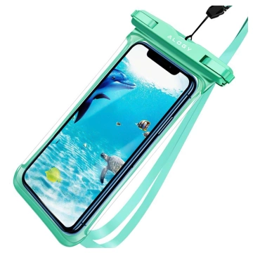 Etui Wodoodporne Uniwersalne IPX8 do Telefonów do 6.5", Wodoszczelna Ochrona na Plażę, Basen i Kajak, Dotykowy Front i Pasek na Szyję, Alogy HydroShield™ – Zielone