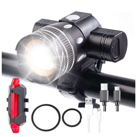 Lampka rowerowa światło przód tył wodoodporna LED CREE XM-L T6 USB zestaw przednia tylna światełko