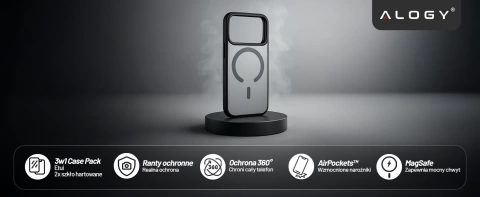 Alogy 3in1 Case Pack™ – Schwarze MagSafe Hybrid-Hülle mit 2 Displayschutzfolien aus gehärtetem Glas für Apple iPhone 17 Pro Max