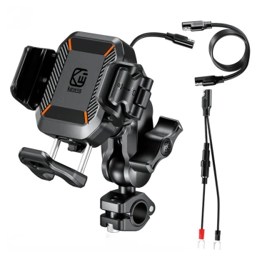 Uchwyt Motocyklowy na kierownicę KEWIG M33-A1 na telefon z ładowarką Qi 15W + PD 30W USB-C z systemem przeciwwstrząsowym na motor quada skuter Czarny