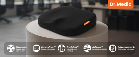  Poduszka na fotel DR.MEDIC ComfySeat™ Ergonomiczna siedzisko biurowe wsparcie kości ogonowej na krzesło do biura auta samochodu Czarna