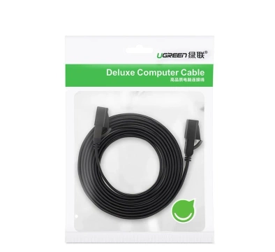 Płaski kabel UGREEN  przewód internetowy sieciowy Ethernet patchcord RJ45 Cat 7 STP LAN 10 Gbps 10 m czarny (NW106 11265)