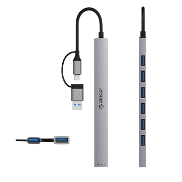Hub USB-A/USB-C Orico YSA2-U3 7w1 1x USB 3.0 + 6x USB 2.0 Szary