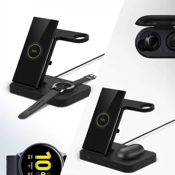 Ładowarka indukcyjna Qi 15W do iPhone Apple Watch AirPods bezprzewodowa 3w1 Stacja dokująca Czarna