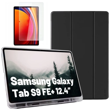 Etui ochronne do Samsung Galaxy Tab S9 FE+ 12.4" Alogy Book Cover Case obudowa na tablet Czarne + Szkło