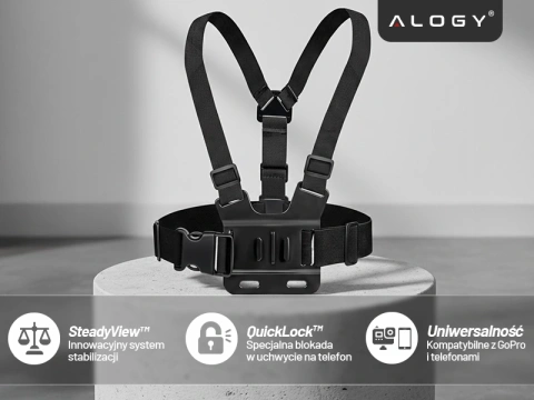 Sportgurt Alogy Chest Brusthalter für Kamera, GoPro-Kameras, Universaltelefon Schwarz