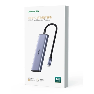 HUB 6in1 Ugreen CM511 USB-C HDMI 3xUSB-A SD TF 5Gb/s 4K Grau