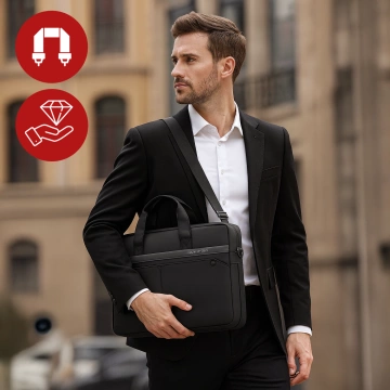 Torba na Laptopa 14" Mark Ryden, Wodoodporna, Elegancka i Pojemna, Lekka 0.5 kg, z Kieszenią na Laptopa i Tablet 9.7", Pasek na Walizkę – Czarna