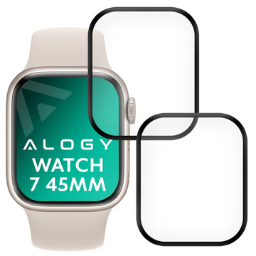 2x Alogy 3D Flexibles Glas für Apple Watch 7 45mm Schwarz