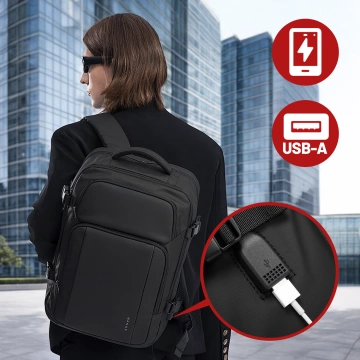 Bange wasserdichter Rucksack für 15,6-Zoll-Laptop, Stadtreisender, 45 x 30 x 16 cm, für Arbeit, Flugzeug, Herren, Damen, mit USB-Anschluss Schwarz