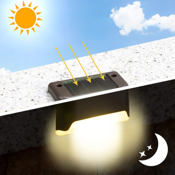 Lampa solarna ogrodowa LED zestaw x8 na taras balkon schody balustradę z czujnikiem zmierzchu akumulator AAA czarna