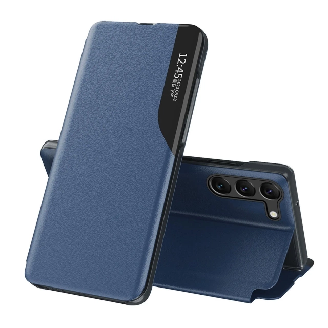 Eco Leather View Case für Samsung Galaxy S23 Plus mit Klappständer blau