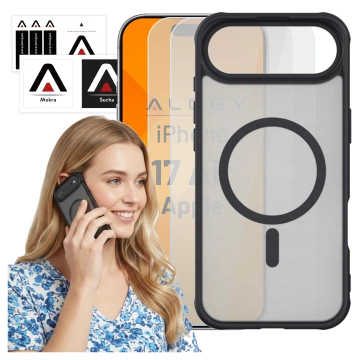 Zestaw 3w1 Etui Hybrydowe MagSafe + 2x Szkło Hartowane do Apple iPhone 17 Air, Wzmocniona Ochrona, Odporne i Precyzyjnie Dopasowane, Alogy 3in1 Case Pack™ – Czarne