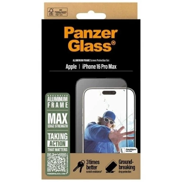 Gehärtetes Glas für iPhone 16 Pro Max PanzerGlass Displayschutzfolie Aluminiumrahmen Ultraweite Passform mit Aluminiumrahmen