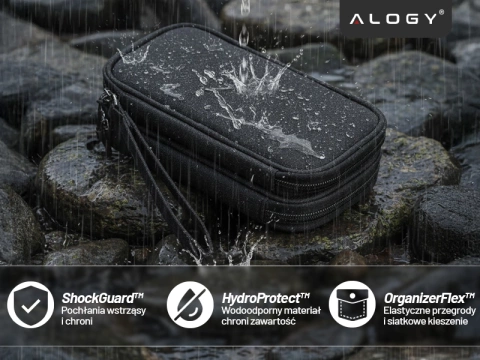 Etui Podróżne na Akcesoria, Organizer na Kable, Ładowarki, Telefon i Powerbank, Wielofunkcyjne i Kompaktowe 21 x 12,5 x 5 cm, Alogy TravelPack™ – Czarne