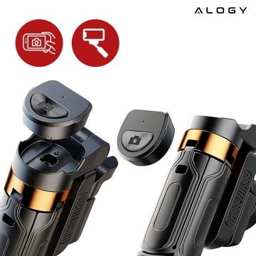 Selfie Stick Mini Tripod stabilny kompaktowy lekki Kijek do Selfie i Statyw Rozkładany 360° z Pilotem Bluetooth 10m, Stojak do Zdjęć i Nagrywania, Alogy FlexiShot™ Czarny