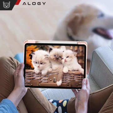 Etui hybrydowe z miejscem na rysik do Apple iPad Air 11" (2024,2025) / Air 10.9" (2020,2022) / Pro 11 (2018) Alogy Hybrid Book Cover Case Marble Różowe + Szkło