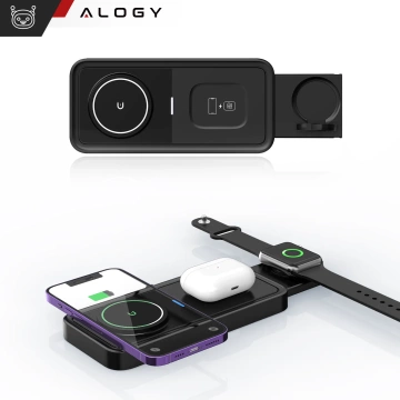 Kabelloses induktives Ladegerät Qi QC 3.0 3in1 Fast für Apple iPhone Airpods Watch Ladestation 15W schwarz