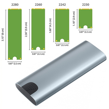Festplattenadaptergehäuse SSD-Schacht NGFF m.2 USB 3.1 USB-C Typ-C 2230-2280 mm Silber
