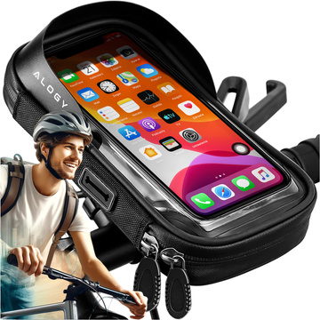Etui torba wodoodporna rowerowa sakwa na rower na telefon 6.4 cali uchwyt na kierownicę 0.5L Alogy czarna