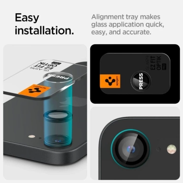 Kameraschutz für iPhone 16e Spigen Optik Pro Glas.TR "EZ Fit" Kameraschutz 2er-Pack Schwarz