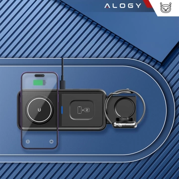 Kabelloses induktives Ladegerät Qi QC 3.0 3in1 Fast für Apple iPhone Airpods Watch Ladestation 15W schwarz