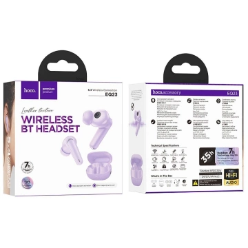 Słuchawki bezprzewodowe Bluetooth HOCO TWS EQ23 Etui ładujące Fioletowe