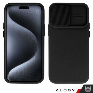 Etui do iPhone 15 Plus Slide Case z osłoną na obiektyw aparat obudowa matowe czarne Alogy Soft Matt + Szkło