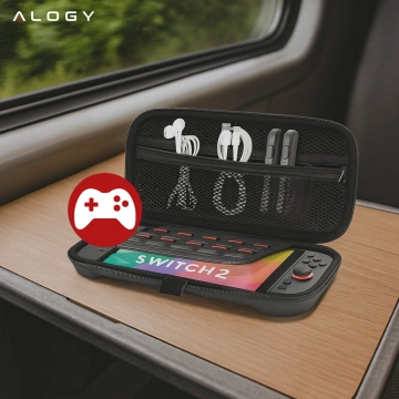 Pokrowiec Etui do Nintendo Switch 2 2025 Torba Ochronna Twarda EVA, Wodoodporna, Lekka, z Uchwytami i przegrodami akcesoria Alogy HardFoamBag™ – Czarna + 2X SZKŁO HARTOWANE