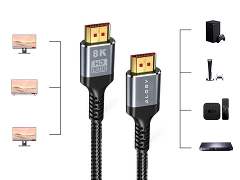 Kabel x2 HDMI 2.1 Alogy 2m 8K PREMIUM ULTRA High Speed 60Hz 48GBps Czarny