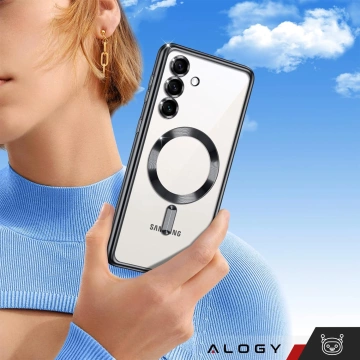 Etui do Samsung Galaxy S25 Alogy LuxeShield™️ Glamour Luxury Ring obudowa z osłoną aparatów Czarne + szkło hartowane
