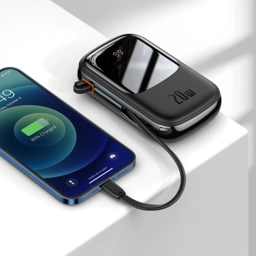 Powerbank mit Schnellladefunktion Baseus Qpow Digital Display 20000mAh 20W QC/PD/SCP/FCP mit integriertem Lightning-Kabel schwarz