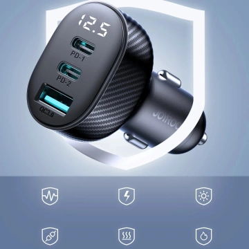 Ładowarka samochodowa Joyroom JR-CCD04 30 W 2× USB-C & USB-A z wyświetlaczem – czarna