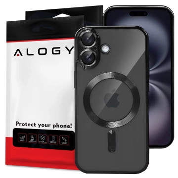 Etui MagSafe Case do Apple iPhone 16 Plus Alogy Glamour Luxury Ring obudowa czarno-przezroczyste + szkło hartowane