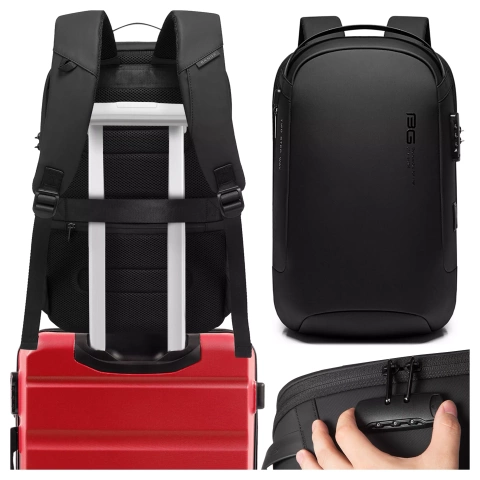 Bange wasserdichter Rucksack für 15,6-Zoll-Laptop, Stadtreisender, 45 x 30 x 16 cm, für Arbeit, Flugzeug, Herren, Damen, mit USB-Anschluss Schwarz