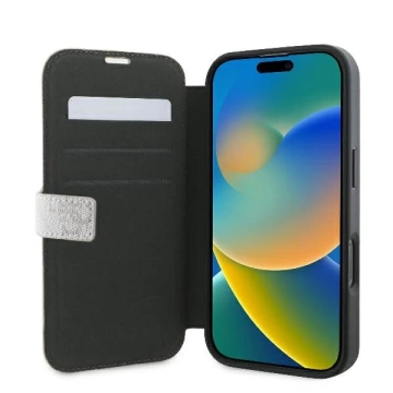 Guess 4G Metall-Logo-Buchhülle für iPhone 16 Pro Max – Pink ze standem