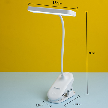 LED-Schreibtisch-Nachtlicht, Lesepult mit Clip, Clip-Lampe, Touch 3 Modi, kabelloses USB-Kabel, Weiß
