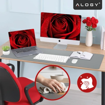 Podkładka na biurko 90×45 cm – antypoślizgowa mata ochronna z eleganckiej ekoskóry PU, pod mysz i klawiaturę, stylowa i trwała – Alogy WorkMat™ Szara
