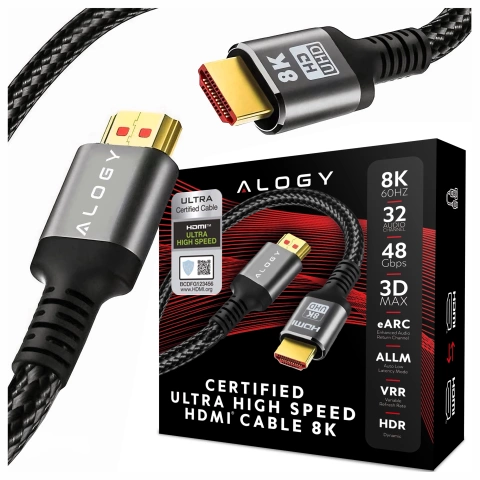 HDMI 2.1 Kabel Alogy 5m 4K 8K PREMIUM KUPFER ULTRA High Speed ​​60Hz 48GBps Schwarz