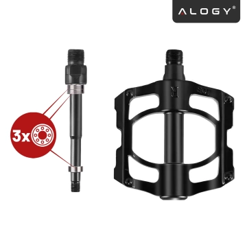 Alogy Fahrradpedale für Rennräder und Mountainbikes, MTB-Plattformpedale aus Aluminium, 2er-Set, Aluminium mit Dreifachlager, schwarz