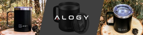 Thermobecher 420 ml mit Henkel und Deckel für Kaffee, Tee, Stahl, Kalt- und Heißgetränke, Alogy Black