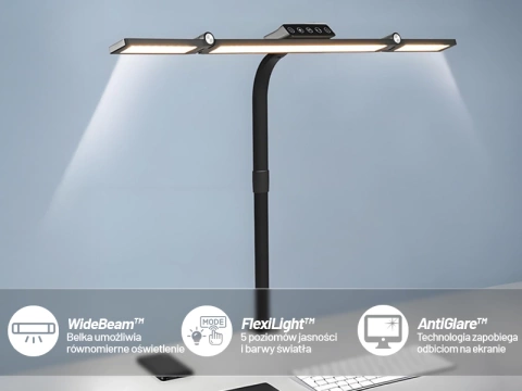  Lampa Biurkowa LED Kreślarska do Monitora ze Składaną Konstrukcją, Regulowaną Jasnością i Pełnym Spektrum Światła, z Mocowaniem do Blatu, Ochrona Oczu, Alogy DeskPro™