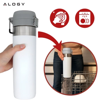 Kubek termiczny Termos Alogy ThermoGo™ 800ml Stalowy Szczelny Pakowny Podróżny do Kawy i Herbaty Sportowy Długo Trzymający Ciepło do Auta i Plecaka Biały
