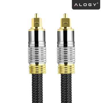 Kabel optyczny cyfrowy Audio 1m – krystaliczny dźwięk bez szumów i zakłóceń, pozłacane końcówki, nylonowy oplot 6.0 mm do TV i PC – Alogy OptiSound™ Czarny